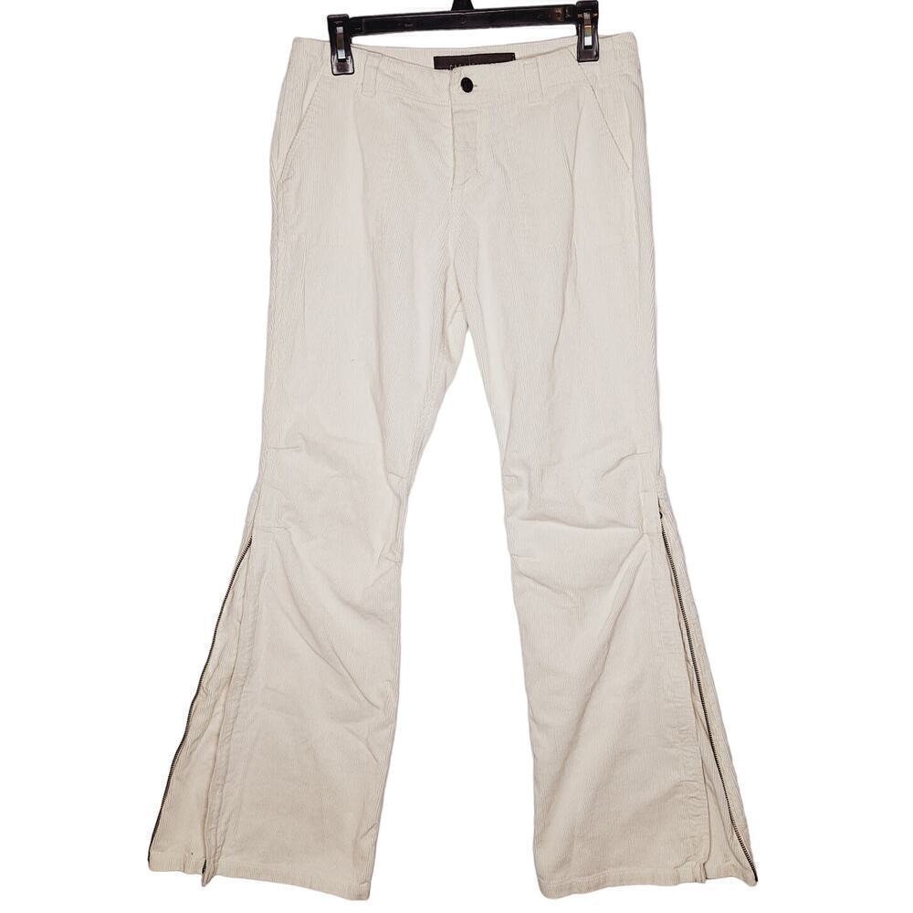 Vintage Y2K Casablanca Corduroy Flares Low Mid Rise Pant Cream Side Zippers 31